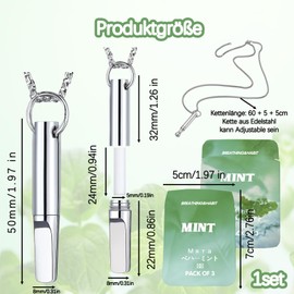 Pack of 2 Breathing Chain, Chain with Whistle, Breath Chain with Mint Tasted Cotton Core for Anxiety Relief, Necklace Aid for Quitting Smoke, Vapourless, Smokeless Inhaler for Adults