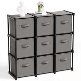 Briwooody 9 Cube Storage Organizer with Shelf 11x11 Inch Toy Box Collapsible Storage Cabinet Drawers Fabric Closet Organizers for Home Bedroom Playroom Toys Clothes Books (Grey)