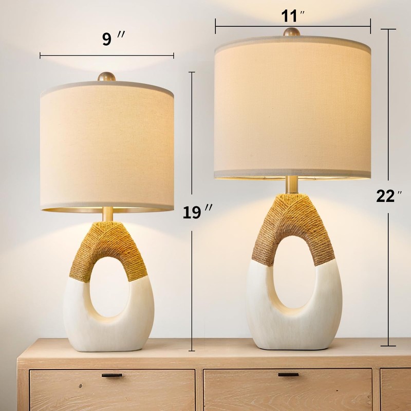 OYEARS 22” Boho Table Lamps for Bedroom Living Room Upgraded