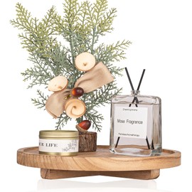 zoocatia - Alzador decorativo redondo, organizador de madera para el bao, decoracin de cocina rstica, base de madera para jabonera, perfume, vela,... 