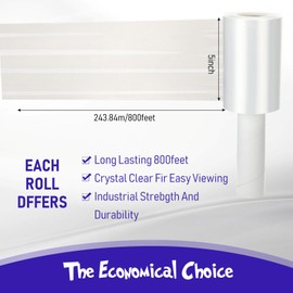 Sherr 12 Pack 5 Inch Stretch Shrink Film Roll Clear Plastic Wrap for Moving Packing with Handle 800 Feet 80 Guage Thick Industrial Self-adhering for Packaging Furniture Luggage Supplies