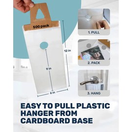 TidyFriend Door Hanger Bags 6” x 12” (500 Pack), Clear Door Hanger Bags Protects Flyers, Brochures, Notices, Printed Material - Waterproof and Secure Door Knob Hanger Bag for Outdoor Use