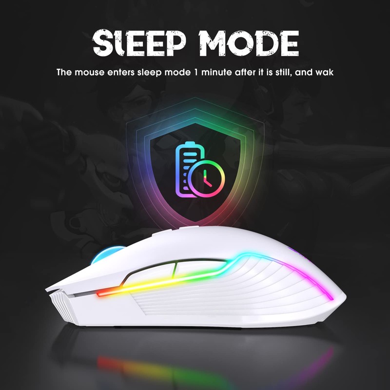 PHNIXGAM Rechargeable Wireless Gaming Mouse, Ergonomic RGB Computer Mouse with