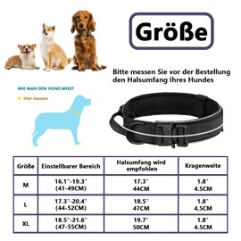 Premium Nylon Dog Collar, Adjustable, Breathable Dog Collar, Soft Padded, Reflective Dog Collar with Handle, Collar, 4.5 cm Wide, M-XL