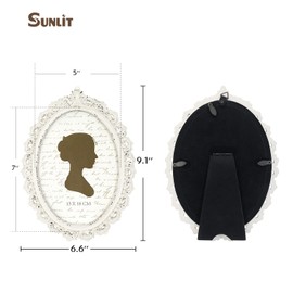Sunlit Vintage Picture Frame 5x7 Inch, Oval Antique Photo Frames with Glass Front, Luxury Photo Display, Tabletop Wall Hanging, White