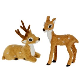 Flair Flower Animal Figure Deer Made of Faux Fur Realistic Forest Animal Statue Ornaments Cute Fur Plush Toy Forest Fur Animal Christmas Decoration Winter Decoration, Set of 2