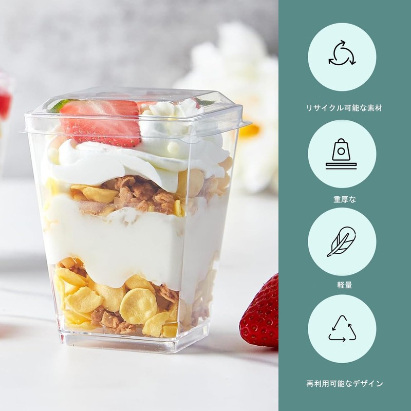 50pcs Pudding Cups with Lids Dessert Cups Disposable Dessert Cups