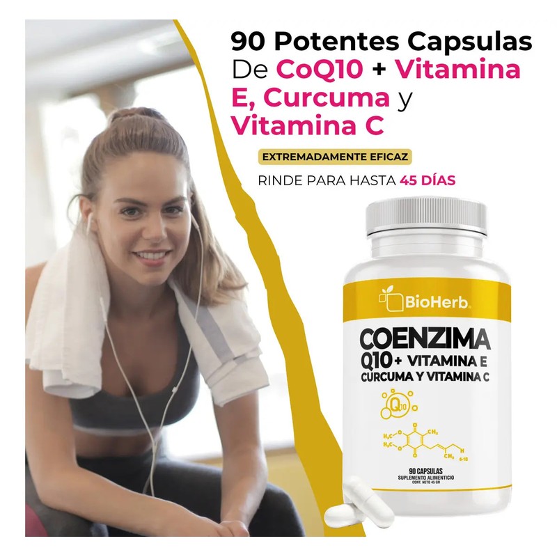 BioHerb Coenzima Q10 Vitamina E, C y Curcuma 100 Puro