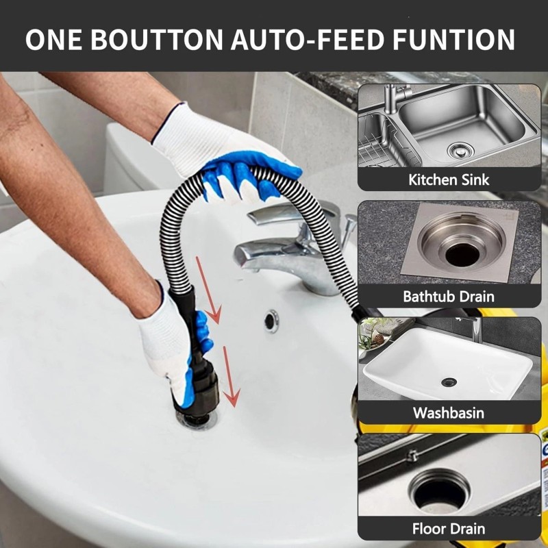 Unbranded 30Ft Drain Snake Drain Cleaner Machine Auto-feed Drain Auger