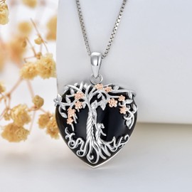 enjoylifecreative Mother Daughter Tree Pendant Necklace 925 Sterling Silver Tree of Life Obsidian Necklace Birthday Mothers Day Jewellery Gifts for Mum Daughter