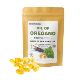 Cápsulas blandas de aceite de orégano, cápsulas de aceite de orégano orgánico, 2 en 1 6000 mg con aceite de semilla negra 200 mg, suplemento de...    