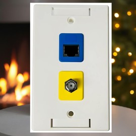 R.J. Enterprises®- RJ-EC-02 Ethernet Coax Wall Plate, Cat6A Shielded Keystone Jack (White, Blue, Yellow, 5pc ($4 Each))