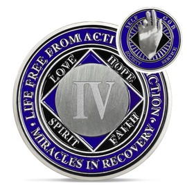 Silver Four Year NA Medallions - Recovery Addiction Narcotics Anonymous Chips - Celebrate 4 Year Living Clean Sobriety Coin - 1-10 Prime Narcotics Anonymous Gifts for Men Women