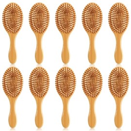 Molain 10 cepillos de pelo de bambú, cepillo de paleta de madera natural a granel, cepillo desenredante de bambú, cerdas de bambú de punta redonda, ce