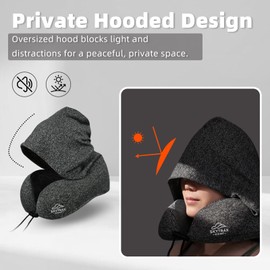 Travel Pillow with Extra Large Hood for Airplane Skin-Friendly Cover with Magnetic Fabric Memory Foam Head&Neck Support for Long Flights Privacy and Comfort Plane Office Cars Sleeping & Rest (Grey)