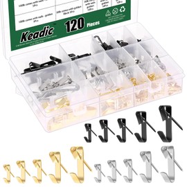Keadic 120Pcs Picture Hanging Hooks, Assorted Color Picture Hangers, 10lb, 20lb, 30lb, 50lb, 100lb Frame Hooks, Picture Hanging Kit Metal Picture Hanging Hooks with Nails for Pictures Painting