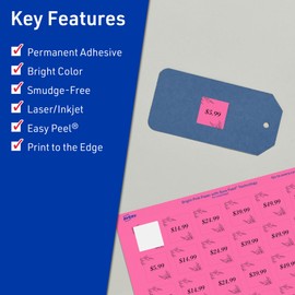 Avery Printable Square Labels with Sure Feed Technology, 1-1/2" x 1-1/2", Bright Pink Labels, Print-to-The-Edge, Laser/Inkjet, 200 Total, Great for Jar Labels and Pricing Labels