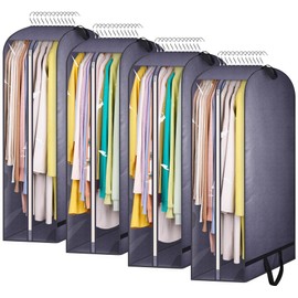 KIMBORA 10" Gusseted Clear Garment Bags for Hanging Clothes Storage, 43" Suit Bags for Closet Storage with Handles, Garment Covers for Coats, Jackets, Sweaters (4 Packs, Grey)