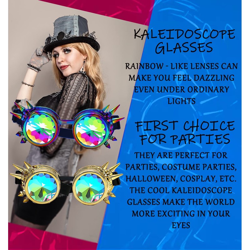 RuiJinGen Kaleidoscope Steampunk Goggles Rave Glasses Rainbow Prism Diffraction EDM