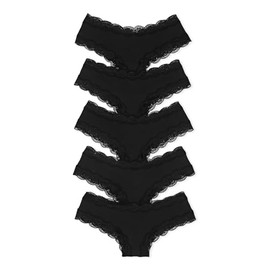 Victoria's Secret PINK Women's Lace Cheekster Underwear, Panties for Women, Pure Black Lace Trim, (L)