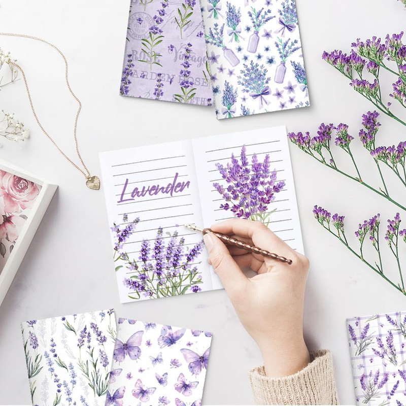 12 Pack Purple Lavender Small Pocket Notebook Journals,Flower Butterfly Floral