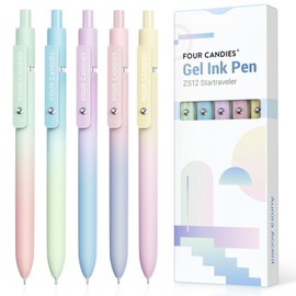 Four Candies Gel Ballpoint Pens, 5 Pieces, 0.7mm, Cute, Easy to Write, Middle School Students, Girls, Stylish