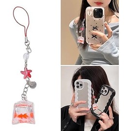 Pxiryanlow Blue Phone Charm Lanyard with Fish Bead Pendant,Bag Small Fish Bead Pendant Phone Charm Hangings Rope Cute Phone Chain Strap Bag Decoration Lanyard Keychain Accessory Decor