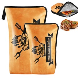 2 Pack BBQ Blanket for Resting Meat - 21in & 15in Insulated Meat Resting Bag with Wide Mouth for Large Brisket/Pork Shoulder/Steak/Turkey, Reusable&Leakproof, Grilling & Smoking, BBQ Gift for Men