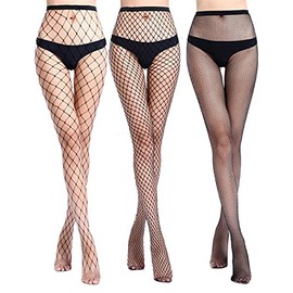 CCINEE Fishnet Stockings, 3-Pair Stockings, Pantyhose, 3-Piece Set (1 Large Knitting, 1 Medium Knitting, 1 Small Knitting), Type 1