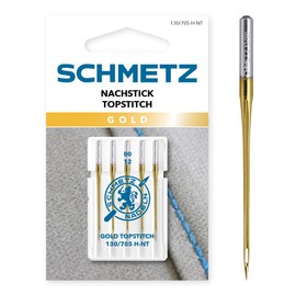 SCHMETZ Sewing Machine Needles | 5 Gold Poststitch Needles (Gold Topstitch Needles) | 130/705 H-NT | Needle Thickness 80/12 | Can be Used on All Standard Household Sewing Machines and Household