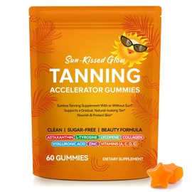 Tanning Gummies with Astaxanthin - Advanced Formula with L-Tyrosine, Beta-Carotene & Vitamins for a Sun-Kissed Glow*- Vegan, Watermelon Flavour, Sugar-Free - 60 Gummies (1-2 Month Supply)
