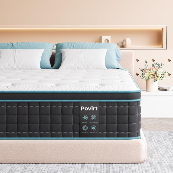 Povirt Full Size Mattress 10 Inch, Innerspring Memory Foam Hybrid