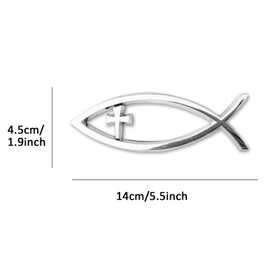 Jesus Fish Christian Car Decals Christian Fish Car Emblem Jesus Fish Car Stickers Plastic Chrome Sliver Symbol Fish Emblem for Car Truck Badge Bumper Stickers (Cross)