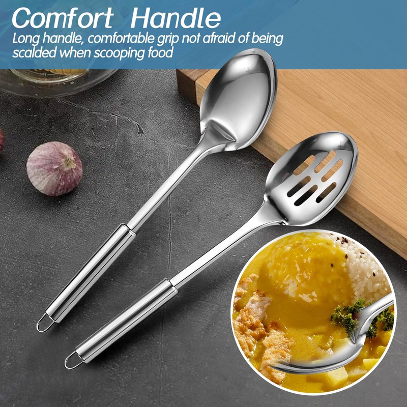 Cooking Spoon Set, 3 PCS Stainless Steel Slotted Spoon, Serving