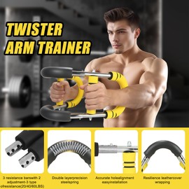 Twister Arm Trainer, Adjustable Chest Workout Equipment for Men & Women, Home Gym Strength Trainer, Muscle Builder & Strength Training for Arms, Chest (Black-Yellow, 20-60lb)