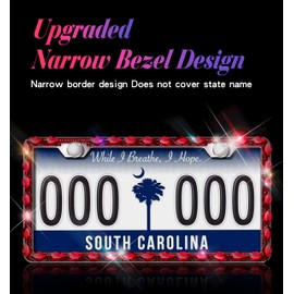 Murimt 2 Pack Red Bling License Plate Frame, Sparkly Stainless Steel License Plate Frames for Women, Set with 44 Gemstones, 400 14 Faceted Glass Diamond Rhinestones License Plate Covers