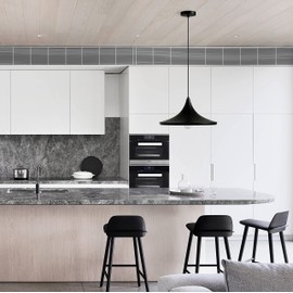 Modern Round Thin Metal Black Pendant Lamp Ceiling Hanging Light Fixture, Dining Kitchen Bedroom Living Room Bar Restaurant Black Decorative Chandelier Easy Installation Durable Metal Construction