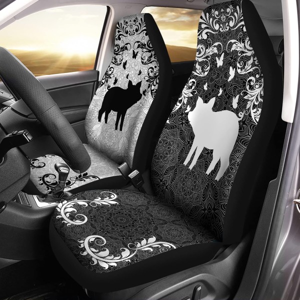 Bulopur Black & White Pigs Flowers Print Automotive Seat Cover,