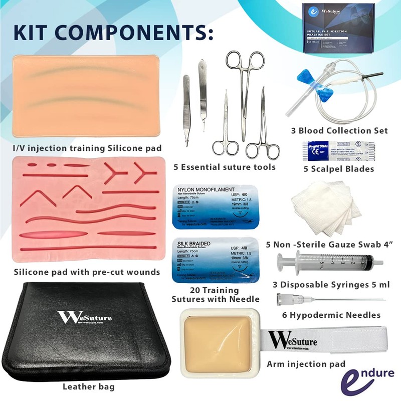 Endure Suture, I/V & Injection Training KIT, 50 Items, Durable