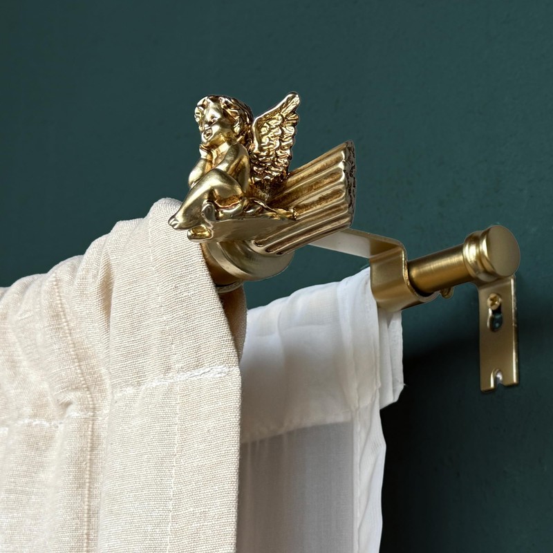 ILAISIHOME 1-1/8 Inch Diameter Brushed Gold Curtain Rods with Cherub