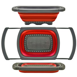 XL Colador de cocina grande de Comfify - Colador plegable de silicona sobre el fregadero con asas extensibles - Uso con pasta, fruta, bayas y verduras