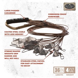 Rig'Em Right Waterfowl Pre-Rigged Xtreme Coated Tangle Free Cable Decoy Anchors for Duck Hunting (18" Length, 4-oz Weights)