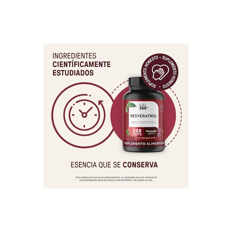 LIFE 360+ Resveratrol | Antioxidante | 220 cápsulas | 1024mg