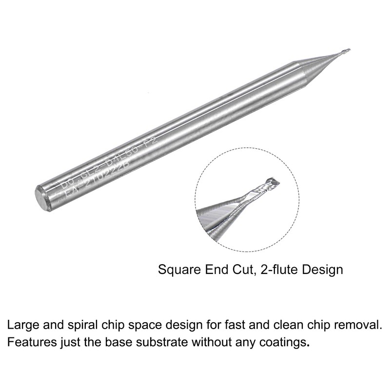 sourcing map Square Nose End Mill, 0.6mm Solid Carbide Long