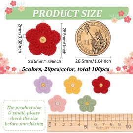 FINGERINSPIRE Pack of 100 5 Colours Crochet Flowers Appliqué 2.5 cm Sewing Flowers Fabric Patches Handmade Knitted Flower Patches Crocheted Flowers Costume Accessories for Clothing Repair DIY Crafts