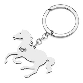 RAIDIN Stainless Steel Gold Plated Keyring Running Horse Key Ring Gifts for Women Girls Car Handbag Key Accessories, Silver-149