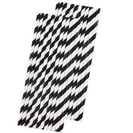 Stripe Paper Straws - Black White - 7.75 Inches - Pack of 50 - Outside the Box Papers Brand