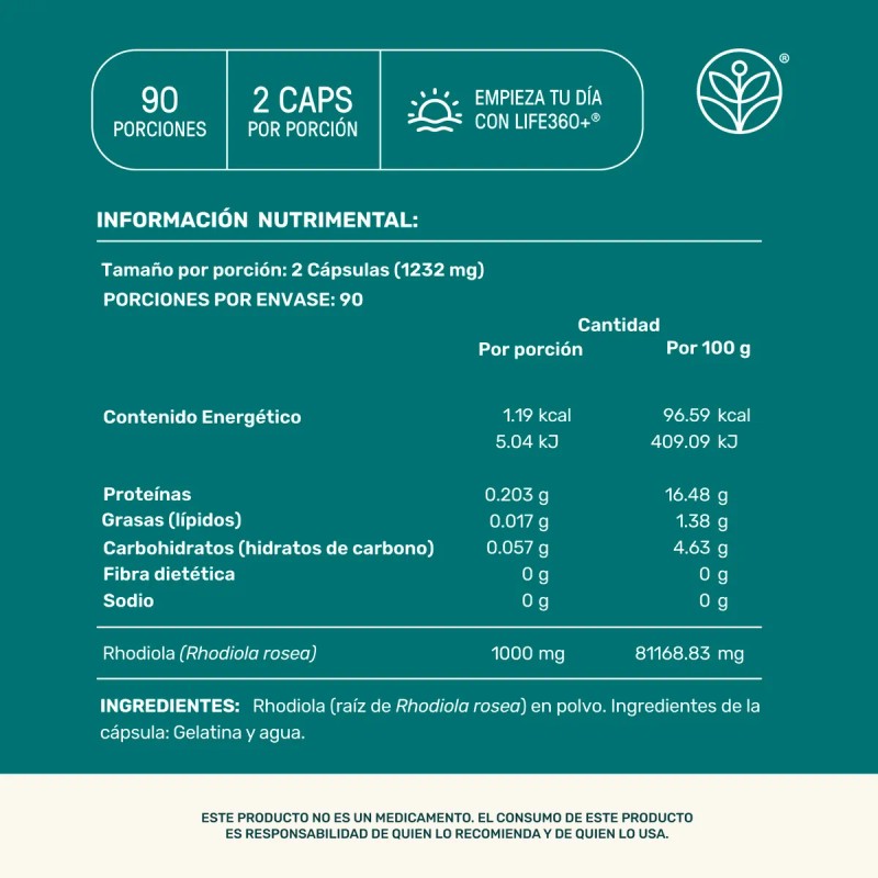 Rhodiola Rosea Life 360 180 Cpsulas Con Raiz Rhodiola Sabor