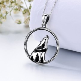 URONE Wolf Necklace for Women Sterling Silver Nature Mountain Christmas Jewelry Gift for Nature Wolf Lover