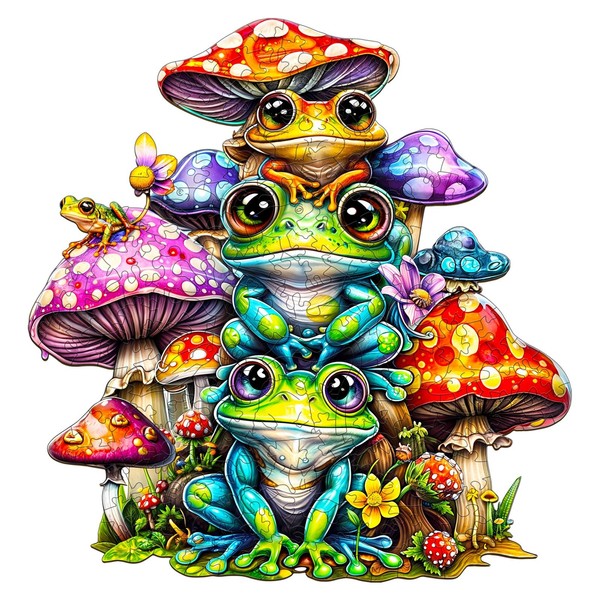 Jigfoxy Wooden Jigsaw Puzzles for Adults, Frog Family Wooden Puzzles